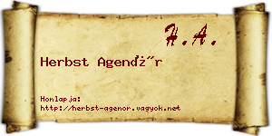 Herbst Agenór névjegykártya